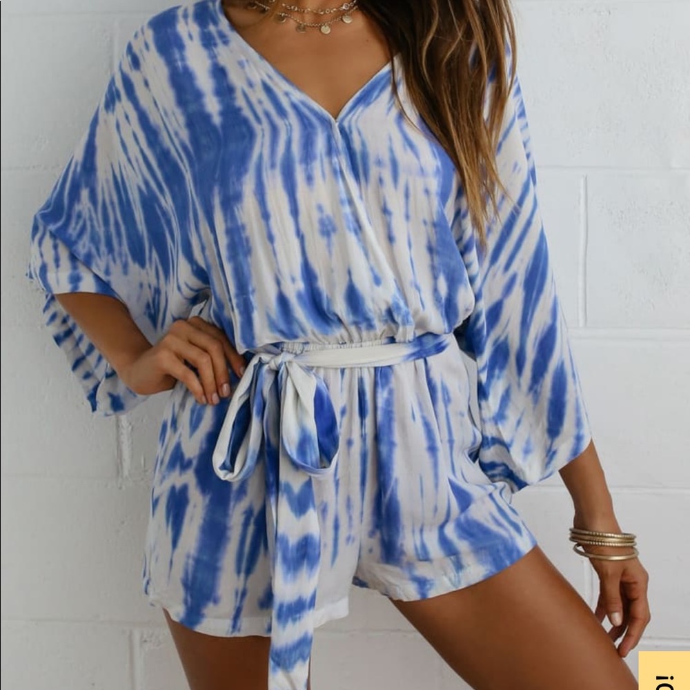 ❌Sold❌ Lulu’s Seaside Gal Blue Tie Dye Romper - Picture 13 of 14